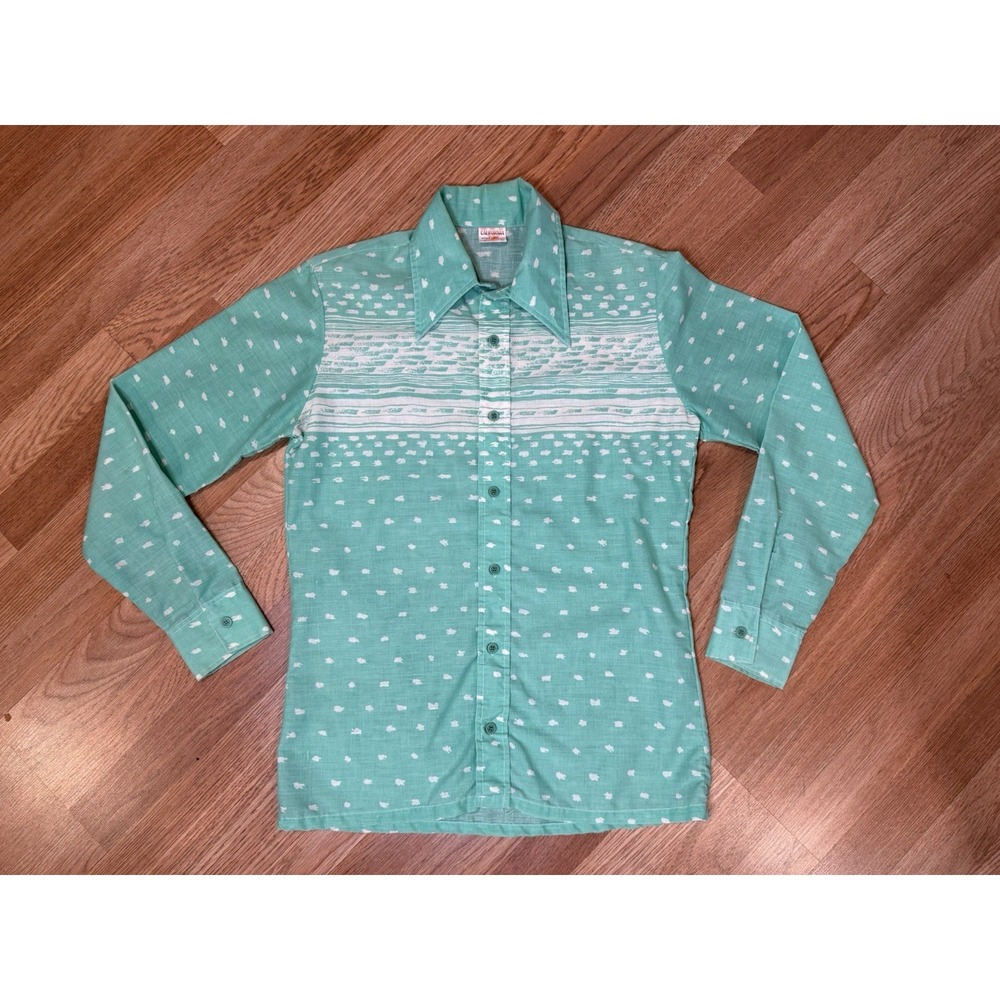 Vintage 60s California Styled Mens Shirt MED Point Collar‎ Button Beach Cotton